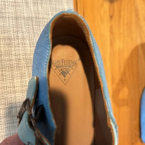 John Fluevog Baby Blue pony and leather pumps w/copper heel caps. 8.5. Worn once - Picture 5 of 10